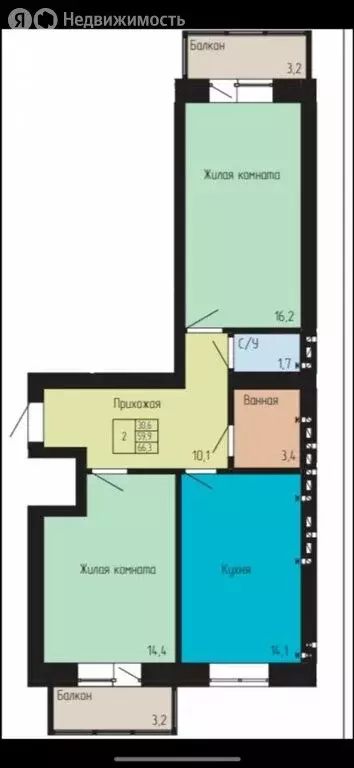 2-комнатная квартира: Ессентуки, Никольская улица, 23 (66.3 м) - Фото 1