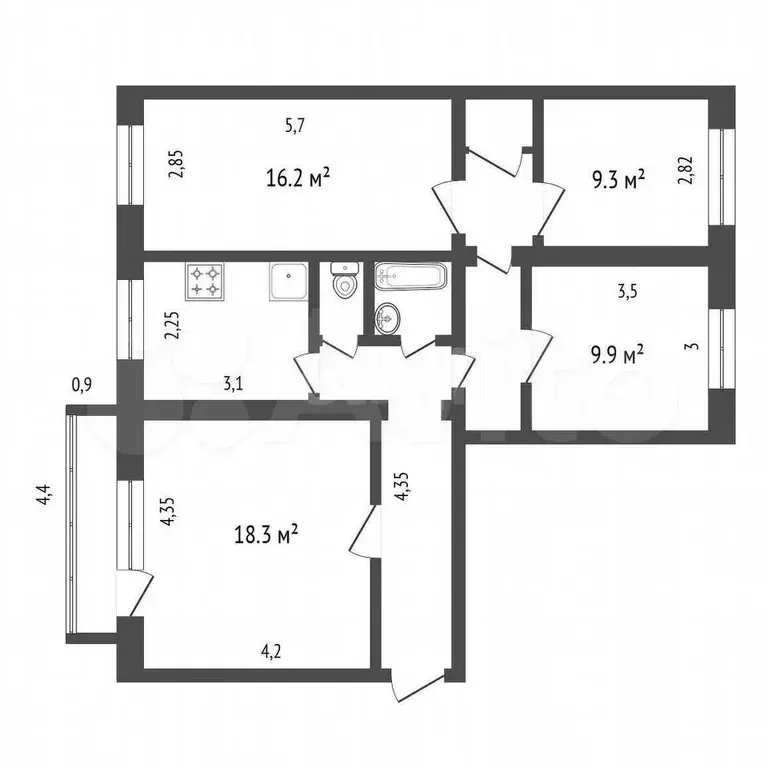 4-к. квартира, 80 м, 4/5 эт. - Фото 0