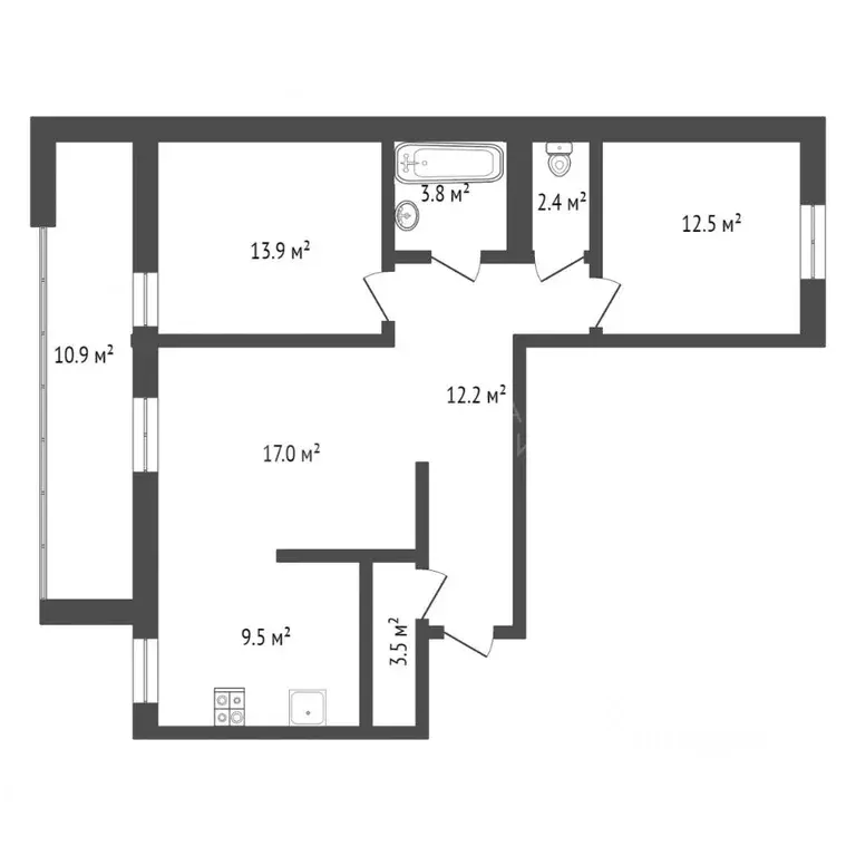 3-к кв. Тюменская область, Тюмень Кремлевская ул., 102А (75.2 м) - Фото 2