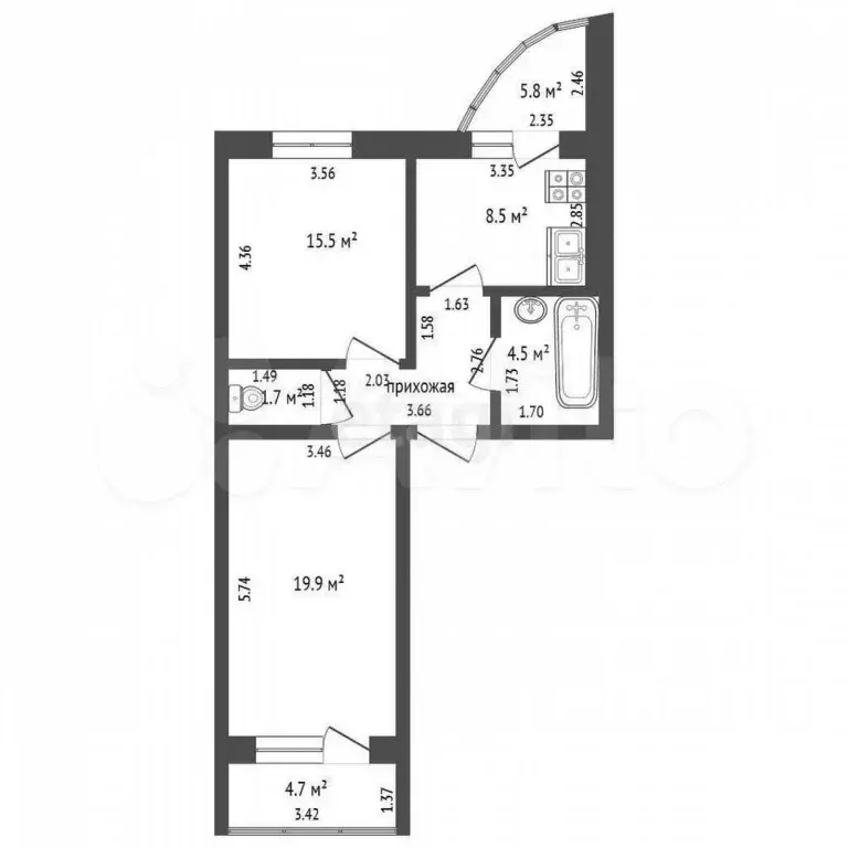 2-к. квартира, 58 м, 5/9 эт. - Фото 0