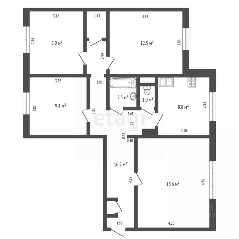 4-к кв. Забайкальский край, Чита Северный мкр, 58 (77.6 м) - Фото 2