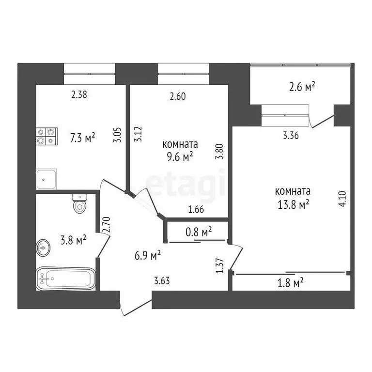 2-комнатная квартира: Тюмень, Профсоюзная улица, 65 (46.6 м) - Фото 1
