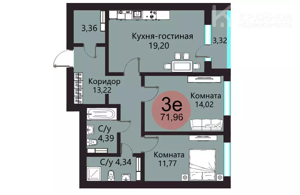 3-комнатная квартира: Воронеж, улица Матросова, 64А (71.96 м) - Фото 0