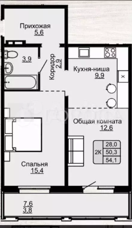 2-к. квартира, 54,1 м, 18/22 эт. - Фото 0