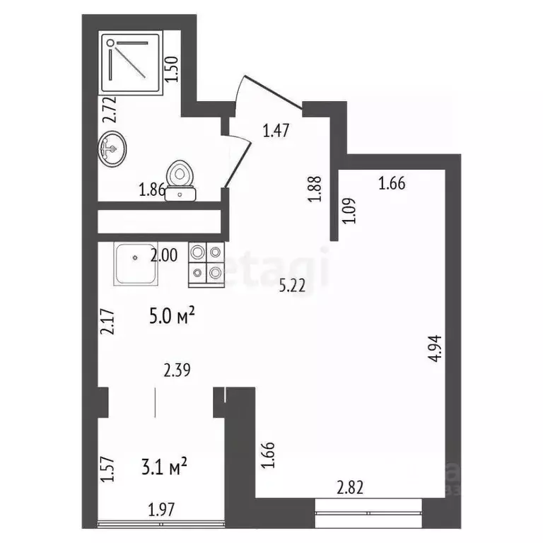 Студия Тюменская область, Тюмень Дамбовская ул., 27к1 (24.8 м) - Фото 0