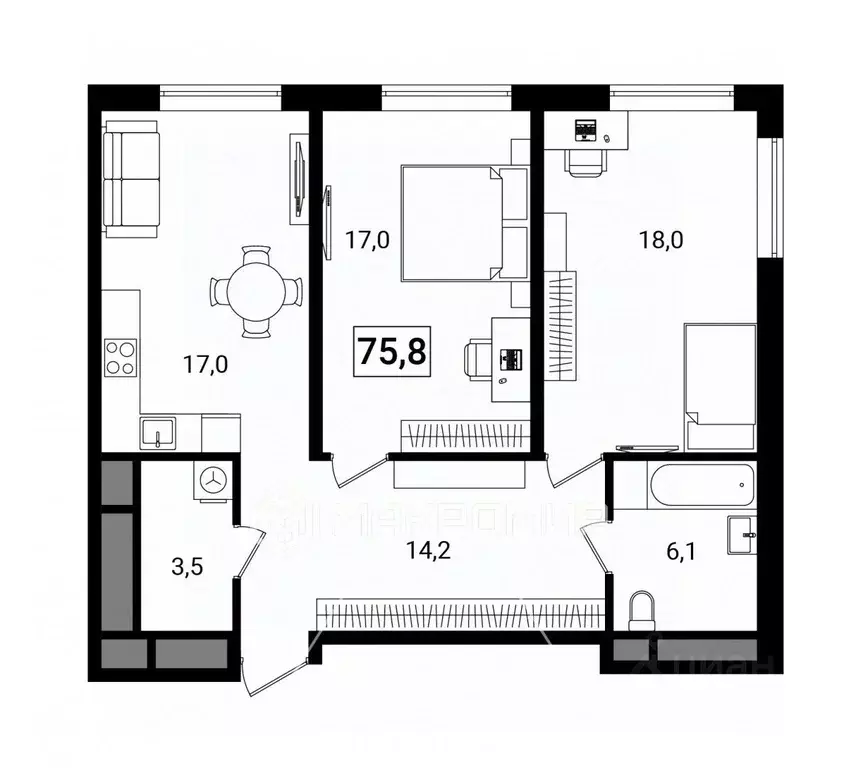 3-к кв. Москва ул. Архитектора Щусева, 2к2 (75.8 м) - Фото 1