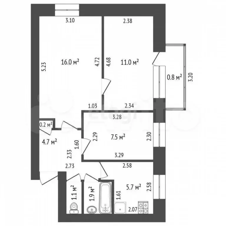 3-к. квартира, 48,1 м, 2/5 эт. - Фото 0