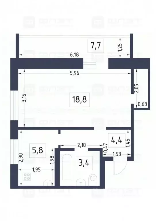 1-к кв. Татарстан, Казань ул. Академика Завойского, 20 (34.4 м) - Фото 2