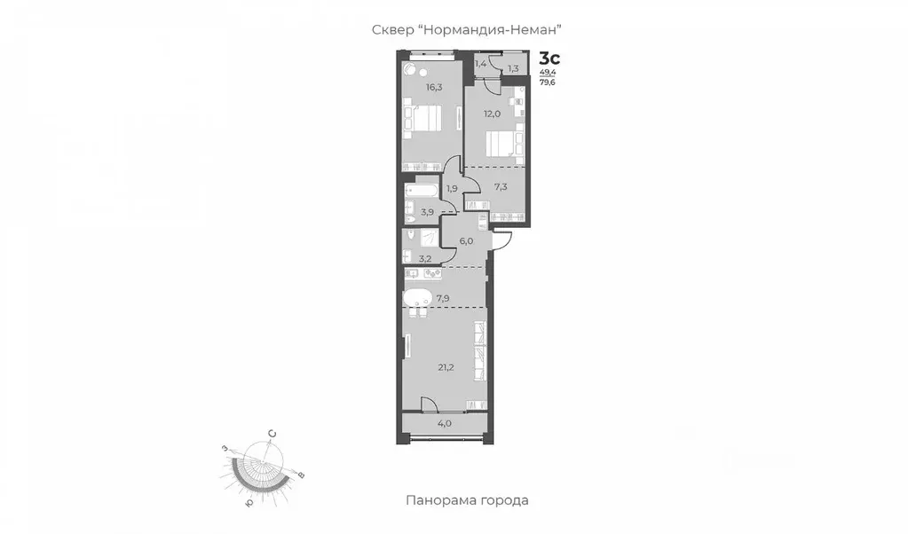 3-к кв. Новосибирская область, Новосибирск ул. Аэропорт, 49 (79.6 м) - Фото 1