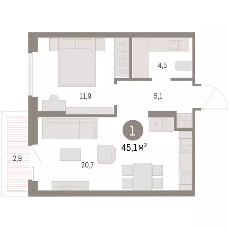 1-комнатная квартира: Курган, жилой район Центральный, ЖК Дом Кино ... - Фото 2