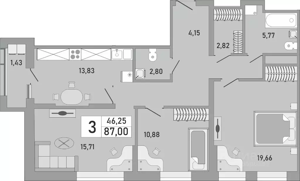 3-к кв. Башкортостан, Уфа Бакалинская ул., 9/1 (87.0 м) - Фото 1