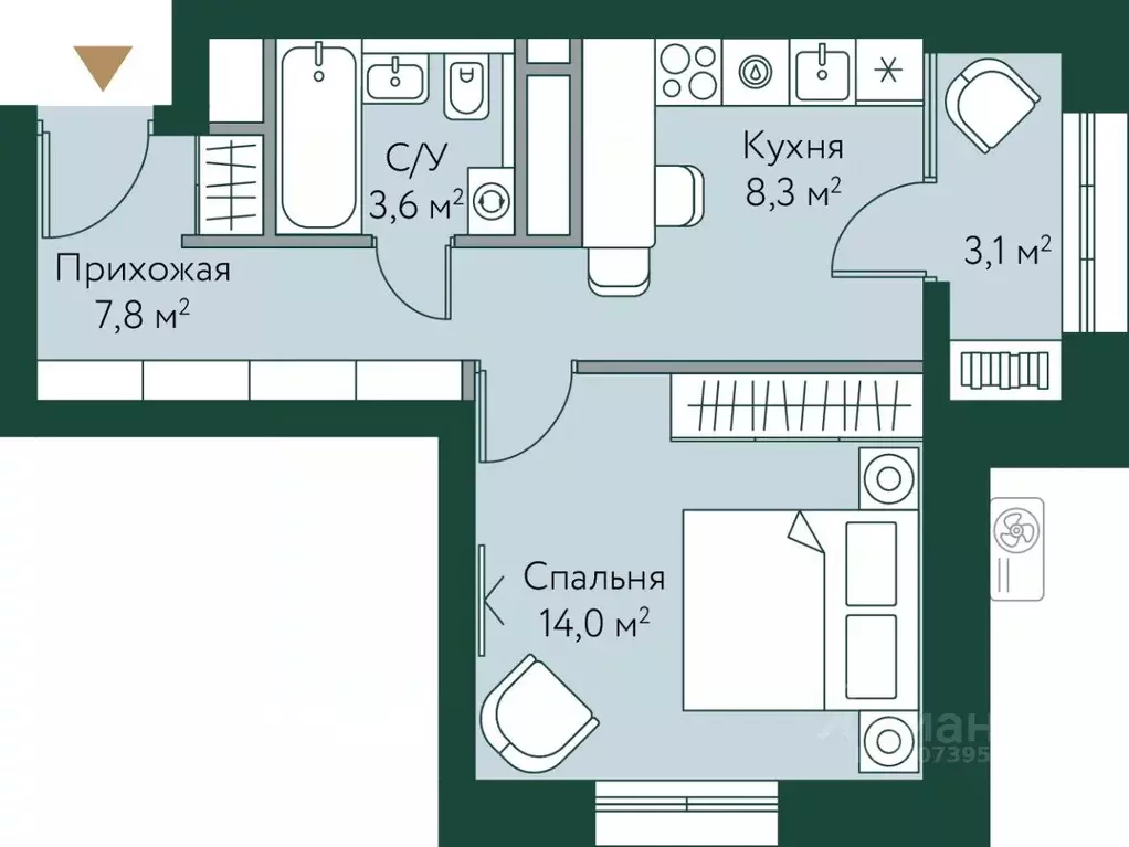 1-к кв. Волгоградская область, Волгоград Новосибирская ул., 74с1 (36.8 ... - Фото 0