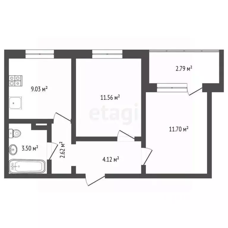 2-к кв. Тюменская область, Тюмень ул. Новоселов, 107к1 (42.3 м) - Фото 2