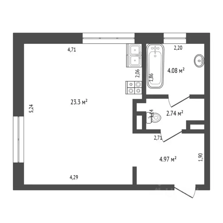 Студия Тюменская область, Тюмень ул. Московский Тракт, 83к6 (35.1 м) - Фото 2