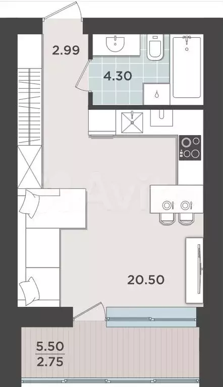 Квартира-студия, 30,5 м, 5/9 эт. - Фото 1