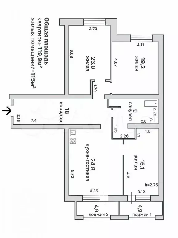 3-к. квартира, 115 м, 3/13 эт. - Фото 0