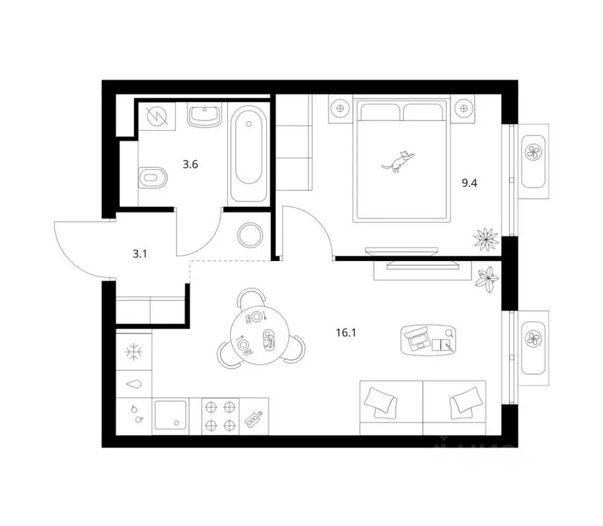 1-к кв. Москва проезд Стройкомбината, 1 (32.5 м) - Фото 1