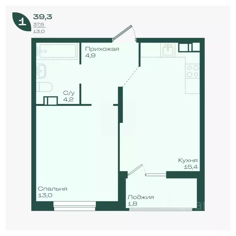 1-к кв. Краснодарский край, Краснодар Ботаника жилой комплекс (39.3 м) - Фото 1