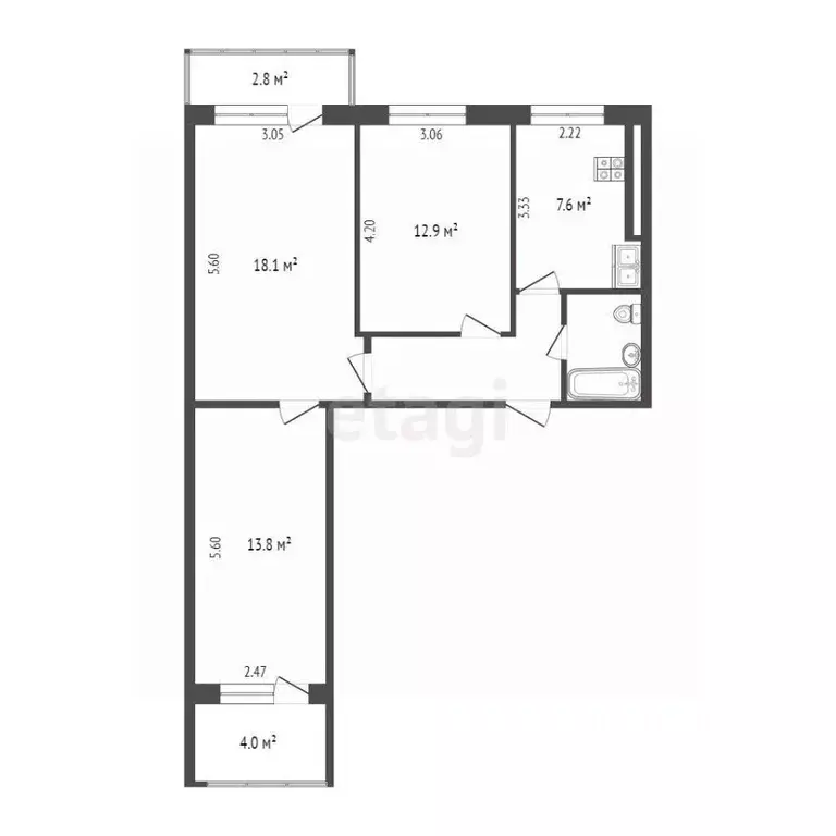 3-к кв. Самарская область, Самара Владимирская ул., 44 (60.4 м) - Фото 2