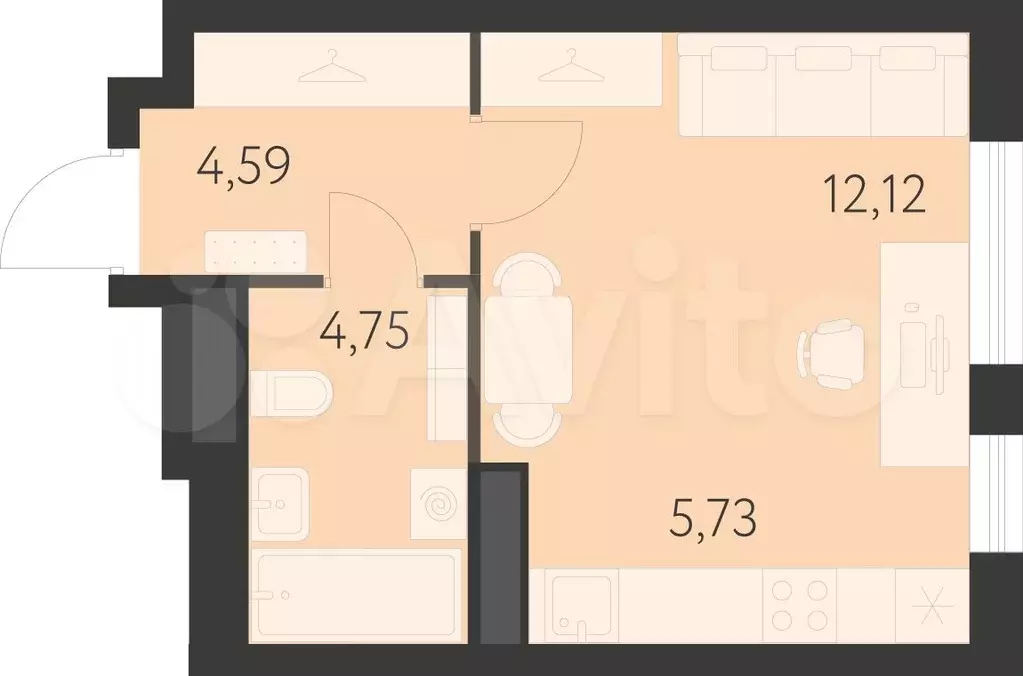 Квартира-студия, 27,2 м, 21/25 эт. - Фото 0