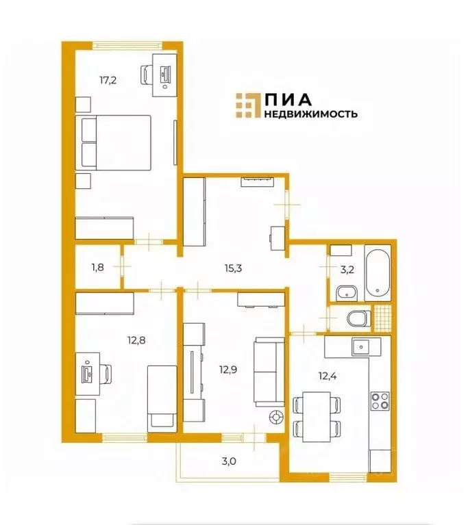 3-к кв. Санкт-Петербург дор. Муринская, 74к1 (76.7 м) - Фото 1