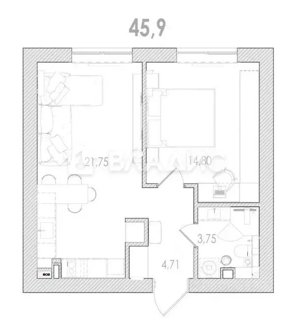 1-к кв. Москва Винницкая ул., 8к1 (45.9 м) - Фото 1