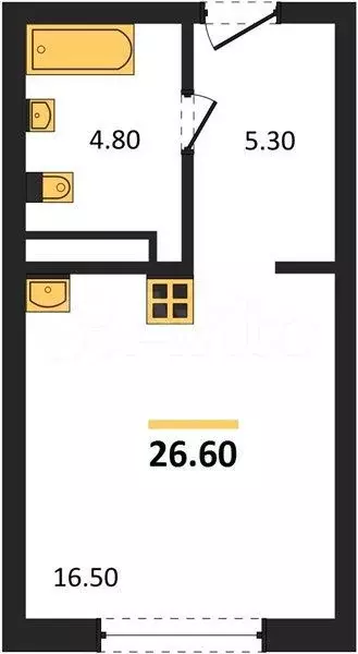 Квартира-студия, 26,7 м, 5/25 эт. - Фото 0