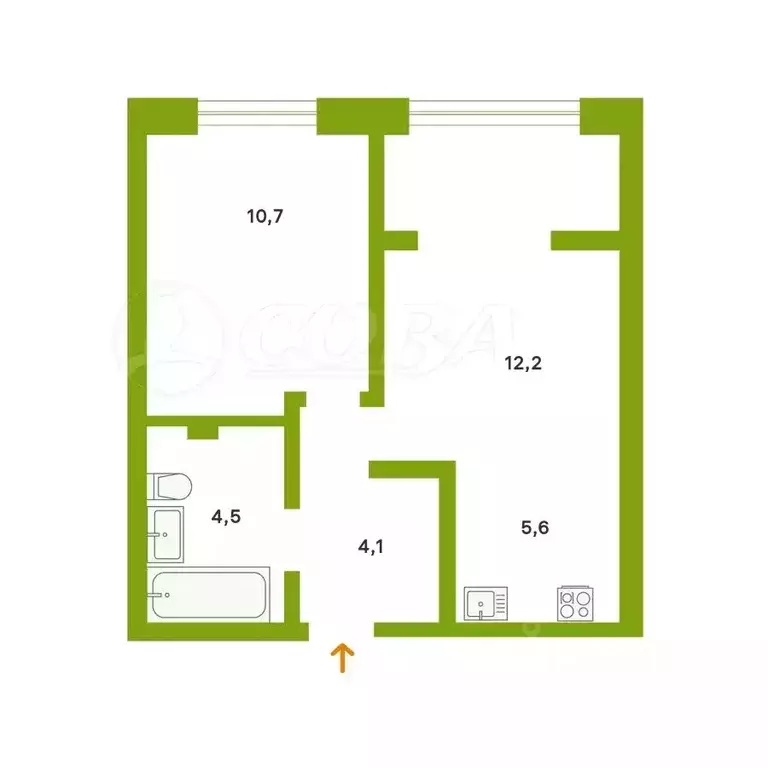1-к кв. Тюменская область, Тюмень ул. Газовиков, 73к4 (40.2 м) - Фото 2