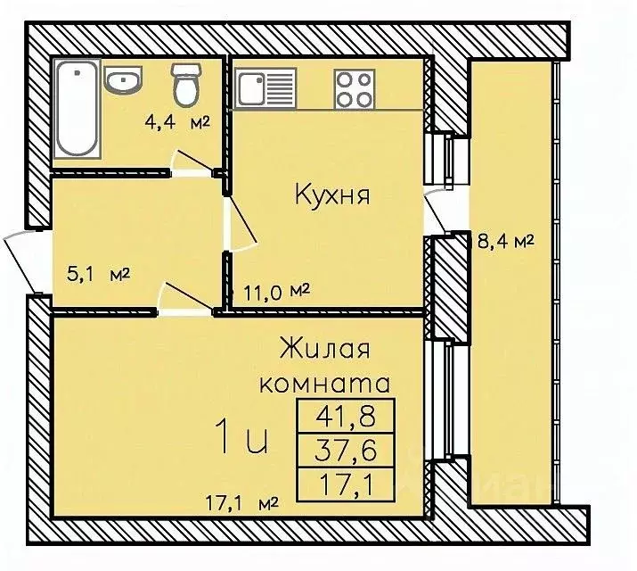 1-к кв. Тамбовская область, Тамбов Радужный мкр, ул. Сабуровская, 1Бк1 ... - Фото 0