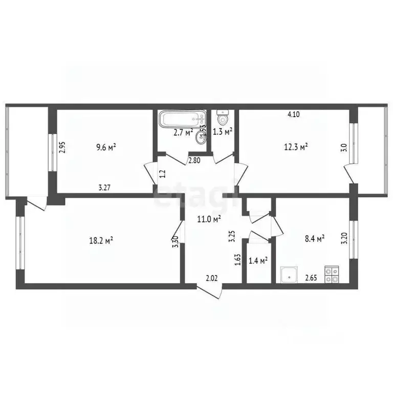 3-к кв. Кемеровская область, Юрга Кузбасский просп., 14 (65.4 м) - Фото 0