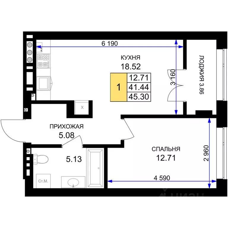 1-к кв. Калининградская область, Гурьевск Включи жилой комплекс (45.3 ... - Фото 1