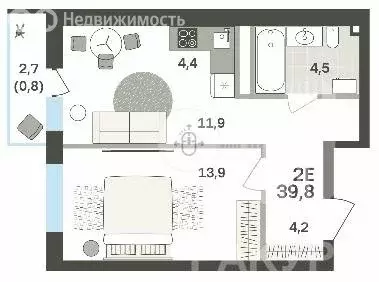 2-комнатная квартира: Пермь, бульвар Гагарина, 72 (39.8 м) - Фото 0