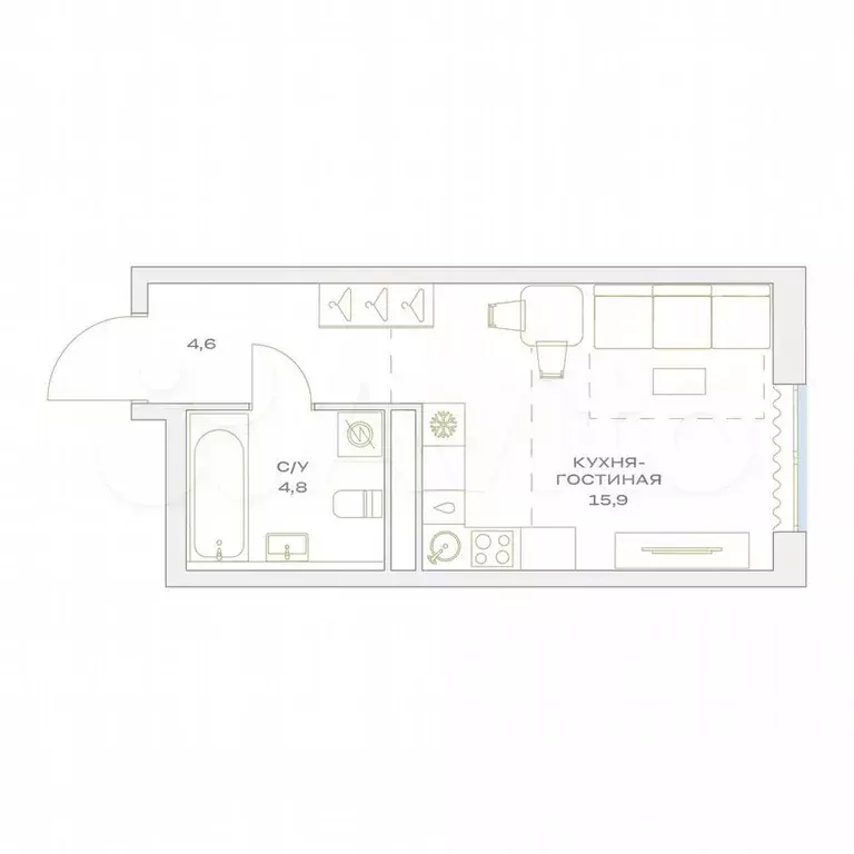 Квартира-студия, 25,3 м, 5/23 эт. - Фото 0