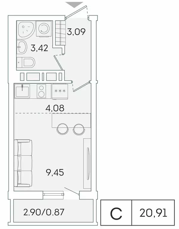 Квартира-студия: Мурино, Екатерининская улица, 11 (20 м) - Фото 0
