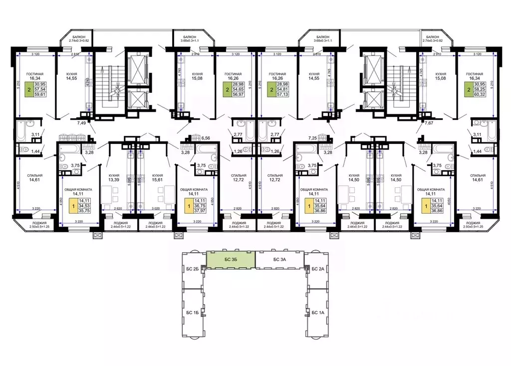 2-к кв. Адыгея, Майкоп  (60.32 м) - Фото 1