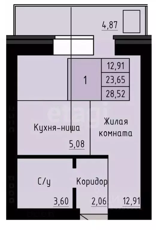 Студия Архангельская область, Архангельск Рейдовая ул., 21к1 (28.52 м) - Фото 1