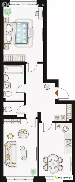 2-комнатная квартира: Казань, ЖК Ку на Кулагина (64.98 м) - Фото 1