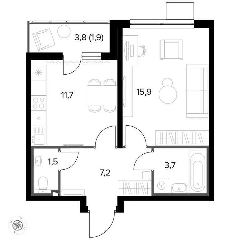 1-комнатная квартира: посёлок Битца, жилой комплекс Южная Битца, 12 ... - Фото 2