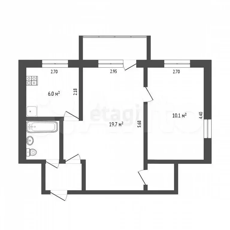 2-к. квартира, 41,7 м, 4/4 эт. - Фото 0