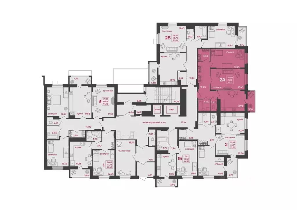 2-к кв. Пензенская область, Пенза ул. Богданова, 34 (75.12 м) - Фото 2