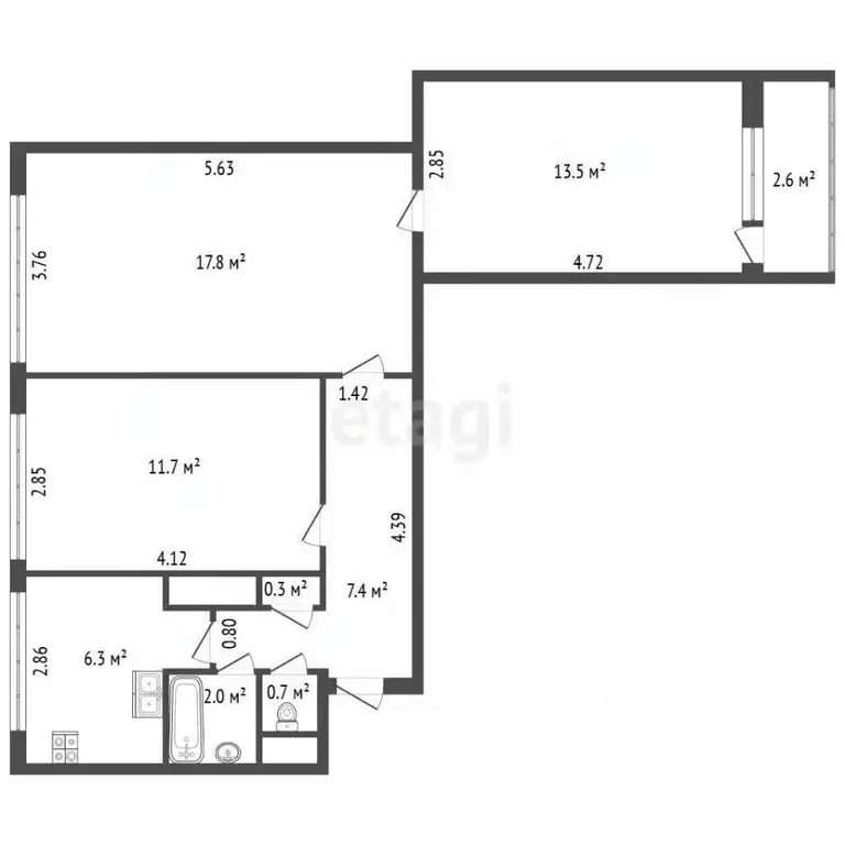 3-к кв. Санкт-Петербург ул. Добровольцев, 22 (59.7 м) - Фото 1