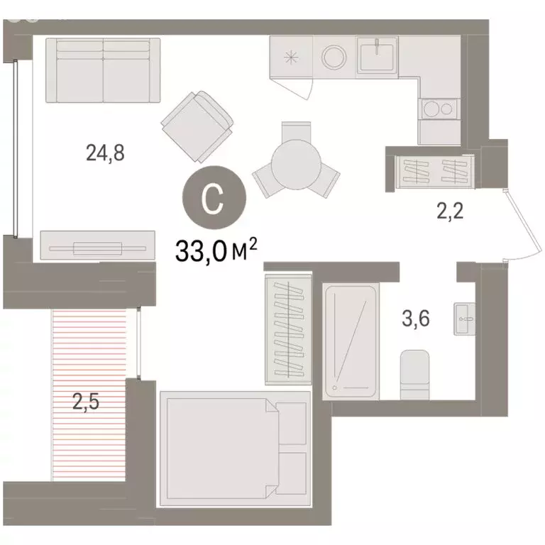 Квартира-студия: Тюмень, Урайская улица (33 м) - Фото 1