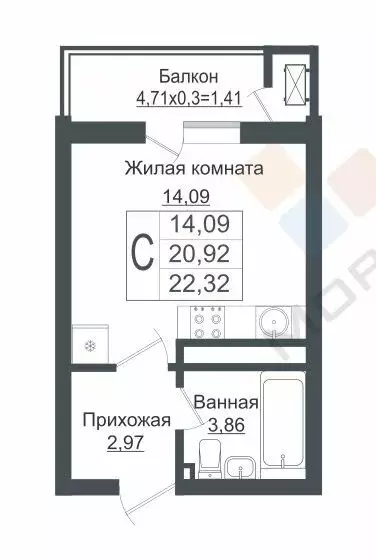 Квартира-студия: Краснодар, улица Западный Обход, 39/1к6 (21.6 м) - Фото 0