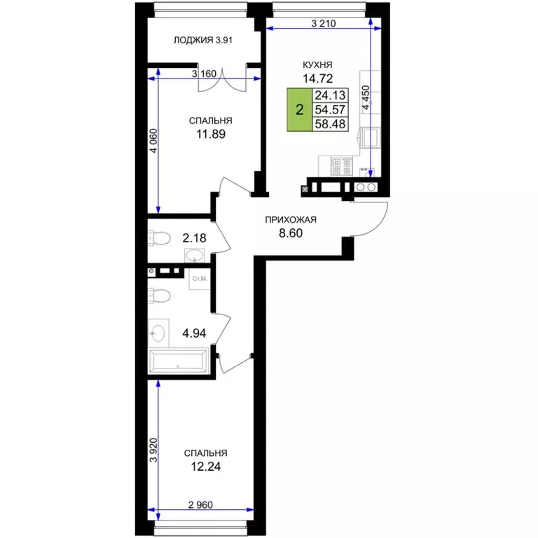 2-к кв. Калининградская область, Гурьевск Включи жилой комплекс (58.48 ... - Фото 1