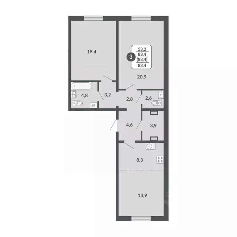 3-к кв. Кировская область, Киров Московская ул., 209 (83.4 м) - Фото 0