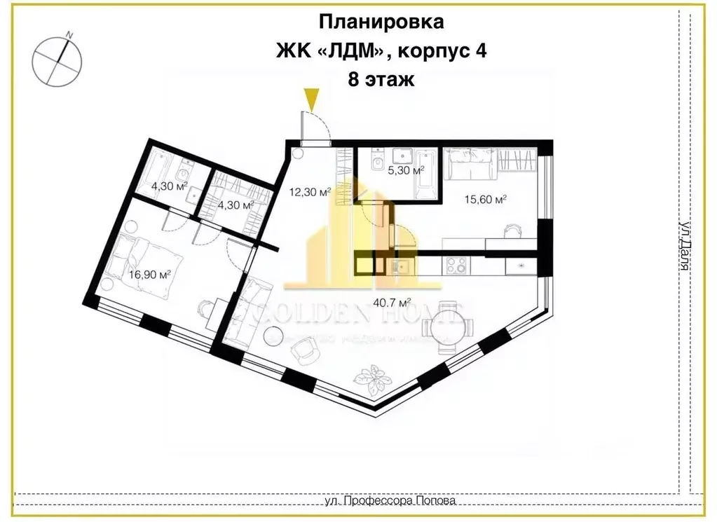 2-к кв. Санкт-Петербург ул. Профессора Попова, 47 (100.0 м) - Фото 2
