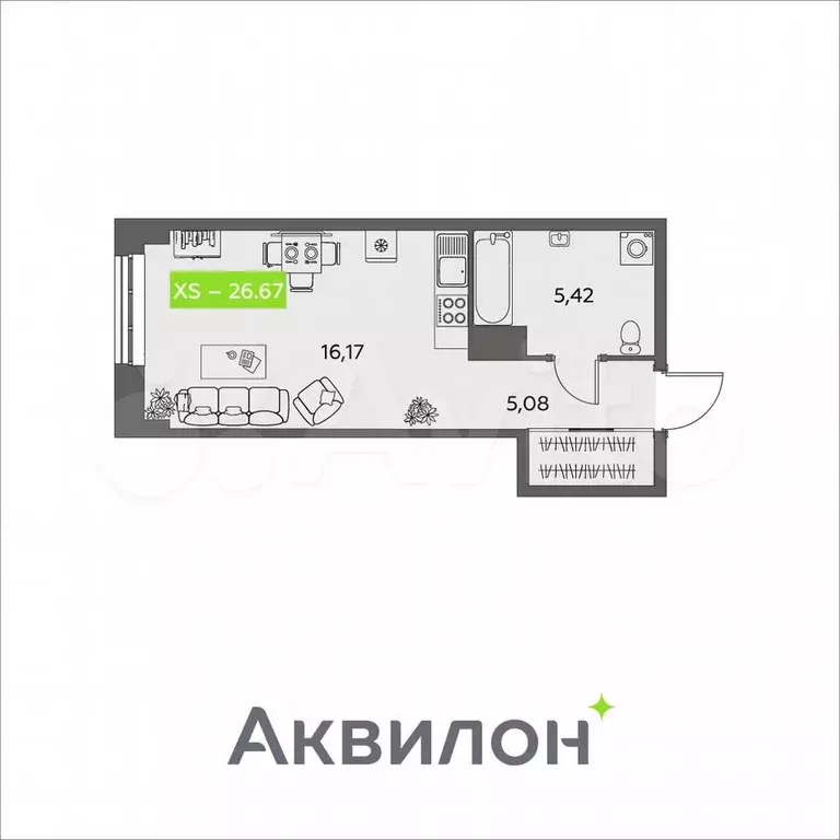 Квартира-студия, 26,7 м, 5/16 эт. - Фото 0