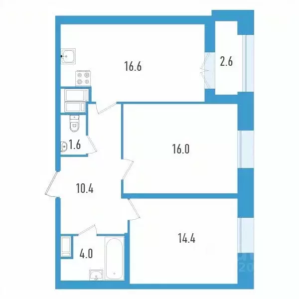2-к кв. Санкт-Петербург ул. Типанова, 22 (64.3 м) - Фото 0