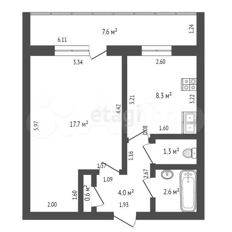 1-к. квартира, 34,5 м, 2/9 эт. - Фото 0