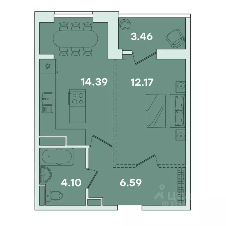 1-к кв. Иркутская область, Иркутск ул. Петрова, 16 (40.71 м) - Фото 0